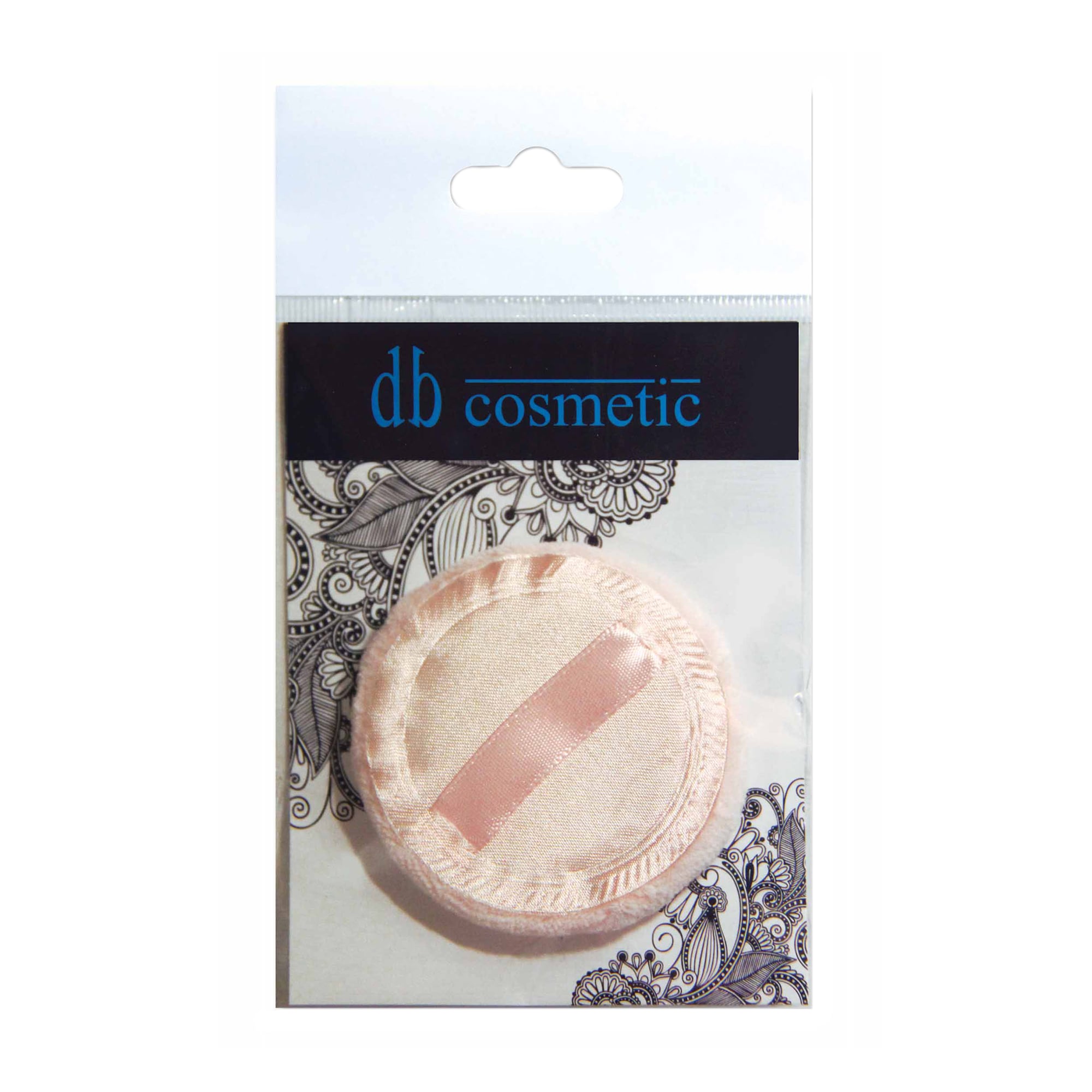 Подушечка для пудри db Cosmetic 979 Коло, рожева зі стрічкою тканинна